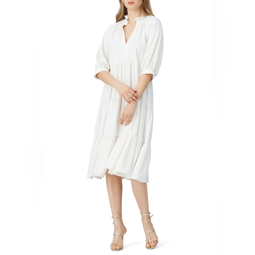Amanda Uprichard Saffron Midi Crepe Shift Dress In Ivory Off-White Size Xl